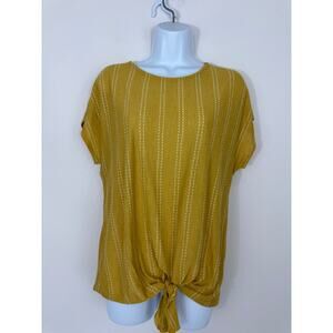 Anthropologie W5 Yellow Striped Tie Front Blouse Large Made in USA
